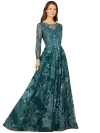 Lara New York Long Sleeve, Illusion Neck Gown In Green