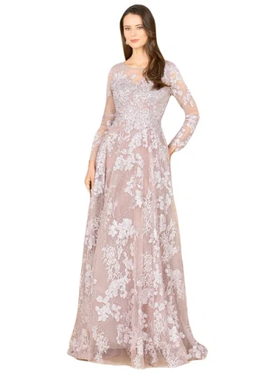 Lara New York Long Sleeve, Illusion Neck Gown In Mauve