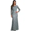 Lara New York Long Sleeve Lace Dress With Lace Appliques In Gray