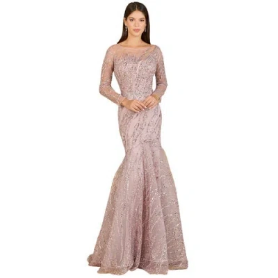 Lara New York Long Sleeve Mermaid Beaded Gown In Pink