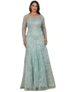 Lara New York Long Sleeve Mermaid Beaded Gown In Seafoam