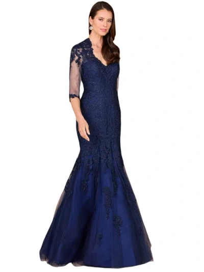Lara New York Long Sleeve, Mermaid Lace Gown In Navy