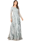 Lara New York Long Sleeve, Modest Beaded Gown In Slate