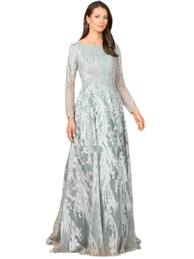 Lara New York Long Sleeve, Modest Beaded Gown In Slate
