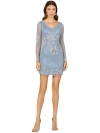 Lara New York Long Sleeve Short Beaded Dress In Inkblue