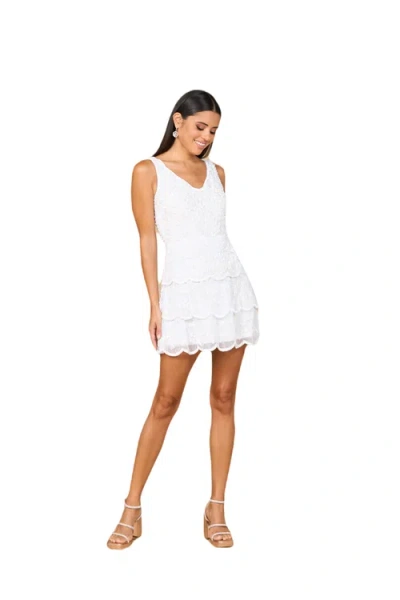 Lara New York Long Sleeve Tiered Beaded Dress In Ivory