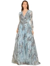 Lara New York Long Sleeve V-neck A-line Gown In Slate