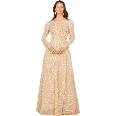 Lara New York Long Sleeve V-neck Ballgown In Champagne