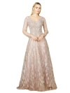 Lara New York Long Sleeve V-neck Ballgown In Mauve