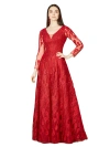 Lara New York Long Sleeve V-neck Ballgown In Red