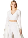 Lara New York Long Sleeve V-neck Beaded Top In Ivory