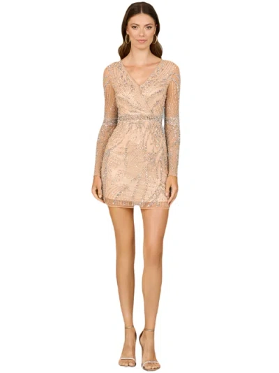 Lara New York Long Sleeve V-neck Cocktail Dress In Nude
