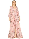 Lara New York Long Sleeve V-neck, Layered Skirt Print Dress In Blush