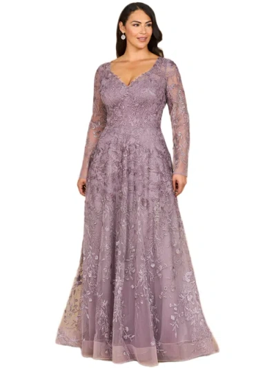 Lara New York Long Sleeve V-neck Ombre Lace Gown