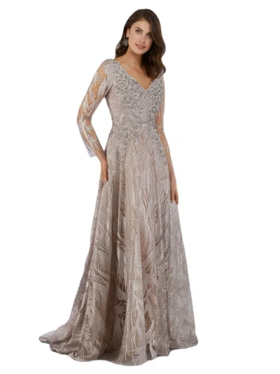 Lara New York Long Sleeves Beaded Ballgown In Stone