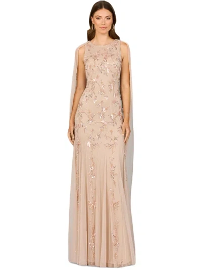 Lara New York Mermaid Beaded Dress With Long Cape In Nude