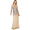 Lara New York Mermaid, Beaded Long Sleeve Gown In Multi