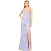 Lara New York Mirror Beaded Gown With High Slit In Periwinkle