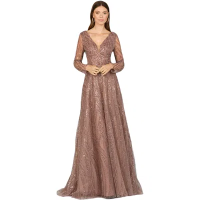 Lara New York Modest Long Sleeve Ball Gown In Taupe