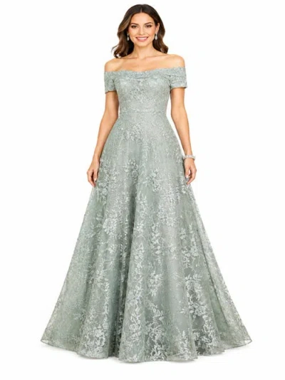Lara New York Off Shoulder A-line Gown In Silver Sage