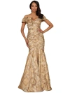 Lara New York Off Shoulder Brocade Mermaid Gown In Champagne Gold
