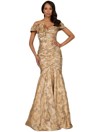 Lara New York Off Shoulder Brocade Mermaid Gown In Champagne Gold