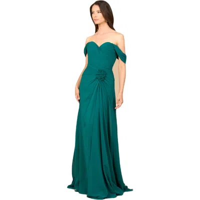 Lara New York Off Shoulder Chiffon Dress In Emerald Green