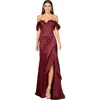Lara New York Off Shoulder Crepe Gown In Burgandy