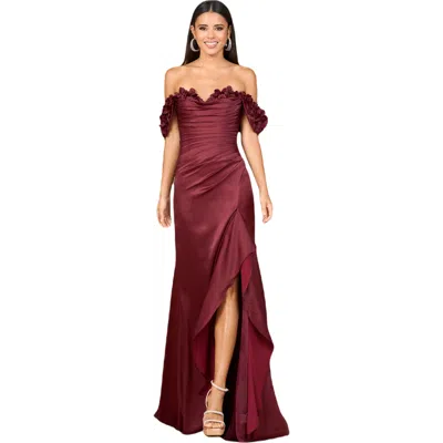 Lara New York Off Shoulder Crepe Gown In Burgandy