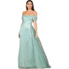 Lara New York Off Shoulder Fitted Gown In Dark Sage
