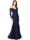 Lara New York Off Shoulder Long Sleeve Mermaid Gown In Navy