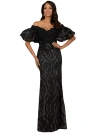 Lara New York Off Shoulder Mermaid Beaded Gown With Tiered Sleeves In Black