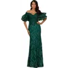 Lara New York Off Shoulder Mermaid Beaded Gown With Tiered Sleeves In Green