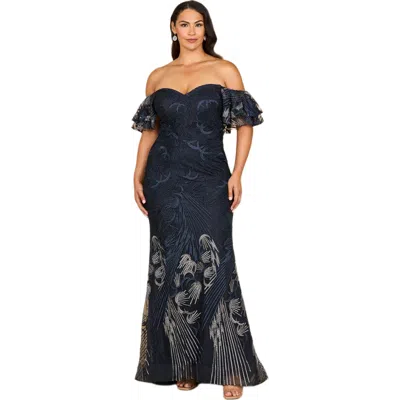 Lara New York Off Shoulder Mermaid Lace Gown In Blue