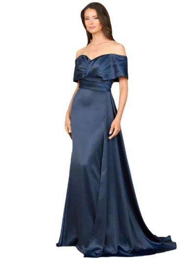 Lara New York Off Shoulder Satin Dress In Blue