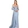 Lara New York Off Shoulder Satin Dress With Beaded Details In Blue