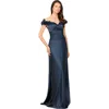 Lara New York Off Shoulder Satin Gown In Navy