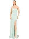 Lara New York One Shoulder Beaded Gown With Slit In Mint