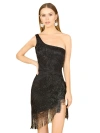 Lara New York One Shoulder Cocktail Dress With Fringe In Black
