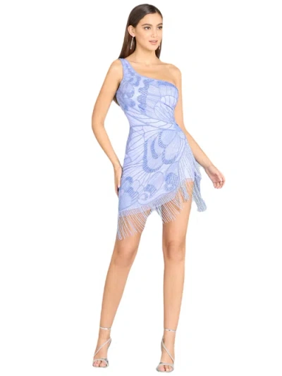 Lara New York One Shoulder Cocktail Dress With Fringe In Blueiris