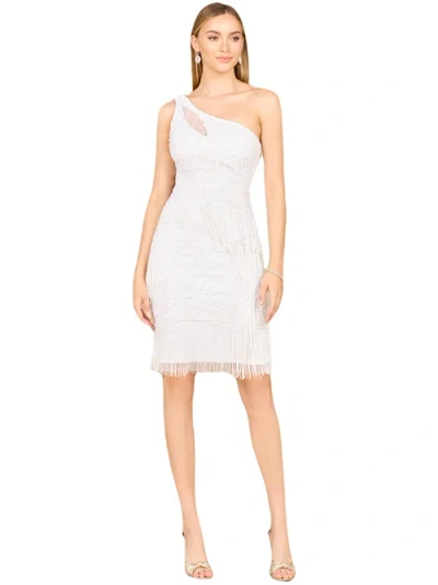 Lara New York One Shoulder Fringe Short Bridal Dress In Ivory