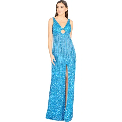 Lara New York Regan Fringe Sequin Dress In Ocean