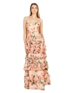 Lara New York Ruffle Skirt Printed Gown With Spaghetti Straps In Peach