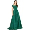 Lara New York Sheer Off Shoulder Ball Gown In Green
