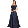 Lara New York Sheer Off Shoulder Ball Gown In Navy
