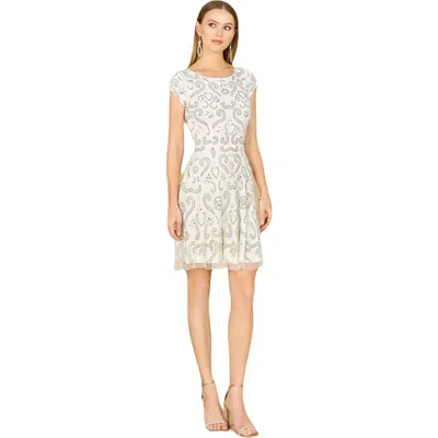 Lara New York Short Sleeve Beaded Cocktail Dress In Ivory