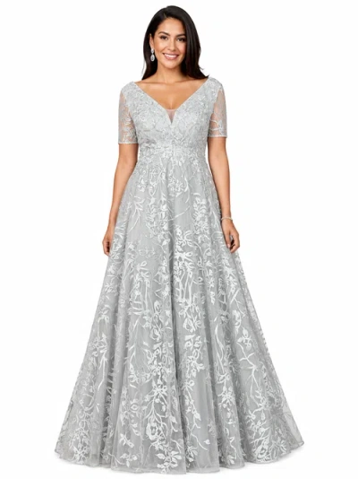 Lara New York Short Sleeve Lace A-line Dress With V-neckline In Dusty Blue/green