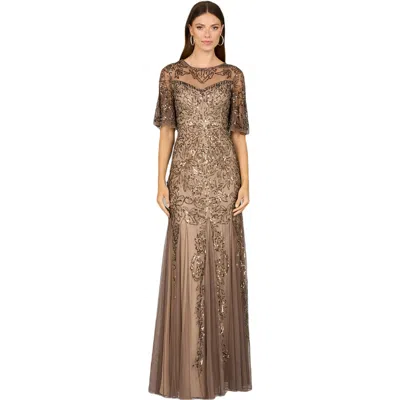 Lara New York Short Sleeve Sheath Beaded Gown In Bronze
