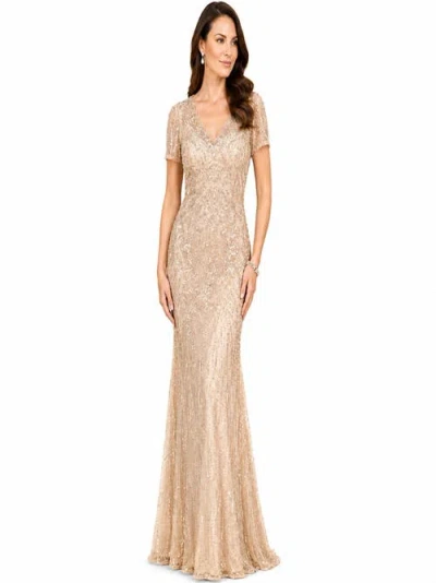 Lara New York Short Sleeve Sheath Beaded Gown In Brown