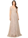 Lara New York Short Sleeve V-neck Beaded Ballgown In Blush